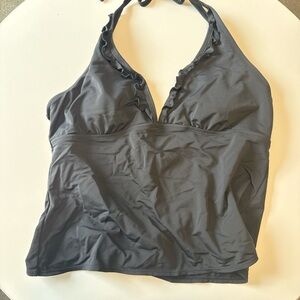 Black Ruffled Halter Tankini Top
